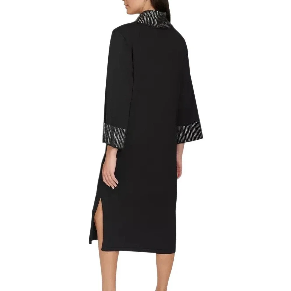 Calvin Klein‎ Women Black Mock Neck Embellished Sheath Dress Long Sleeve S